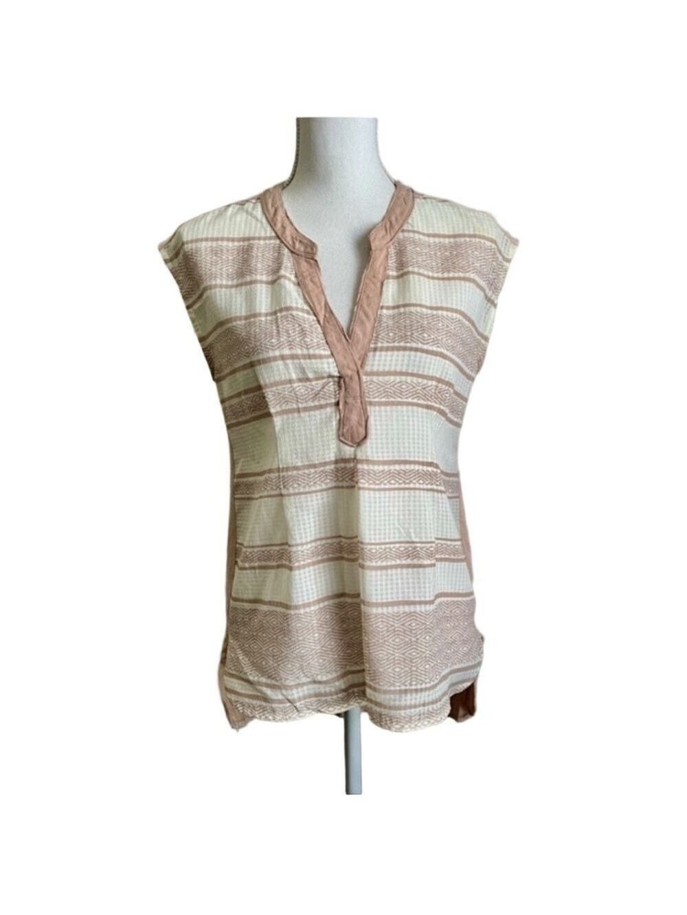 Anthropologie Postmark Blush Cream Split Neck Hi-Lo Blouse Sz S